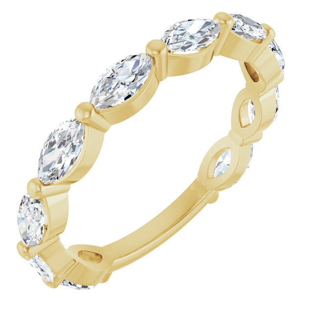 14K Gold Marquise Lab-Grown Diamond Shared-Prong Anniversary Band – 5x2.5 mm Stones - Yellow Gold