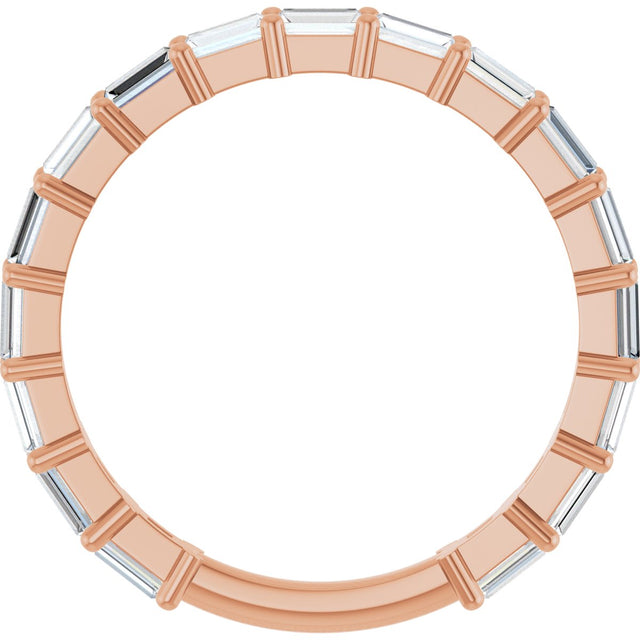 14K Gold Straight Baguette Lab-Grown Diamond Shared-Prong Anniversary Band – 3x1.5 mm Stones - Rose Gold - view 2