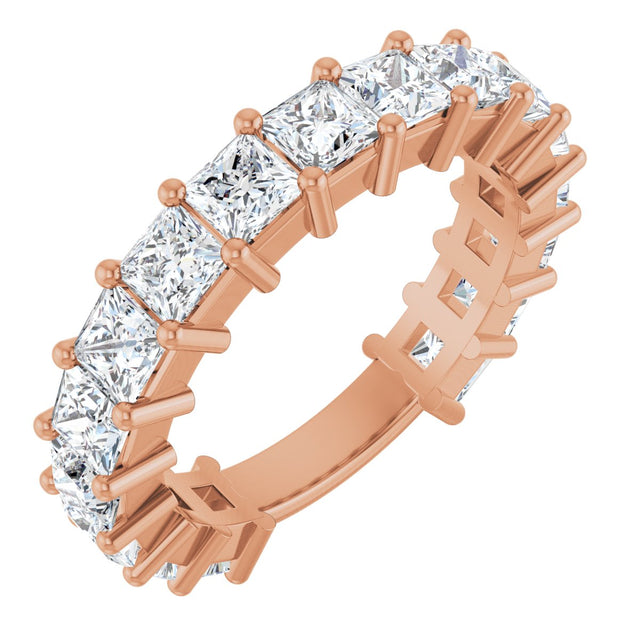 14K Gold Square Lab-Grown Diamond Shared-Prong Anniversary Band – 3.3x3.3 mm Stones - Rose Gold