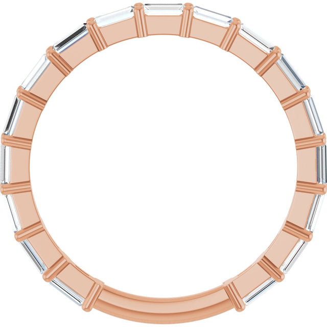 14K Gold Straight Baguette Lab-Grown Diamond Shared-Prong Anniversary Band – 3x1.3 mm Stones - Rose Gold - view 2