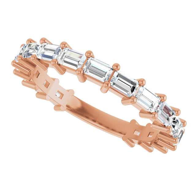 14K Gold Straight Baguette Lab-Grown Diamond Shared-Prong Anniversary Band – 3x2 mm Stones - Rose Gold - view 5