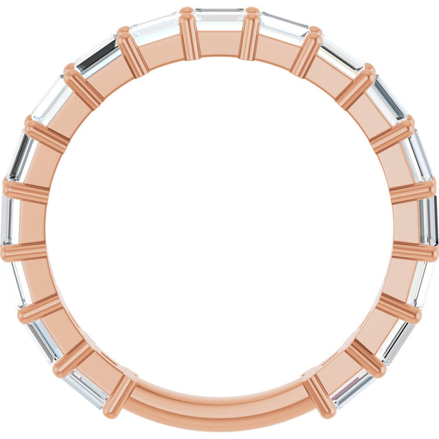 14K Gold Straight Baguette Lab-Grown Diamond Shared-Prong Anniversary Band – 3x2 mm Stones - Rose Gold - view 2