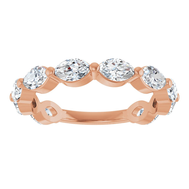 14K Gold Marquise Lab-Grown Diamond Shared-Prong Anniversary Band – 5x3 mm Stones - Rose Gold - view 3