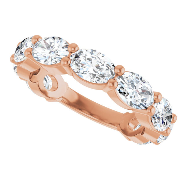 14K Gold Oval Lab-Grown Diamond Shared-Prong Anniversary Band – 6x4 mm Stones (3 1/3 CTW) - Rose Gold - view 5