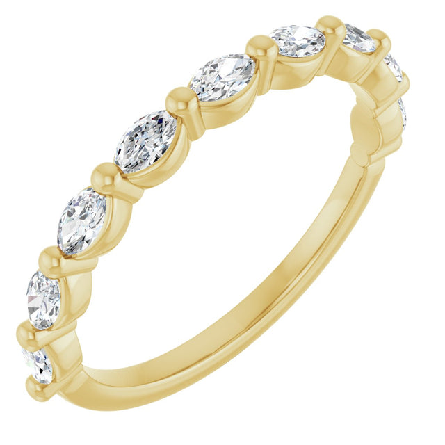14K Gold Marquise Lab-Grown Diamond Shared-Prong Anniversary Band – 1/4–1/2 CTW - Yellow Gold