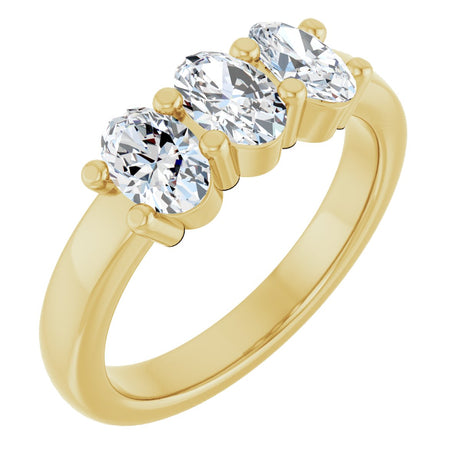 14K Gold Oval Lab-Grown Diamond Three-Stone Anniversary Band – 6x4 mm Stones - Yellow Gold