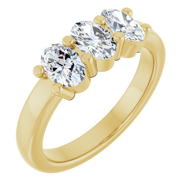 14K Gold Oval Natural Diamond Three-Stone Anniversary Band – 1 1/8 CTW - Yellow Gold