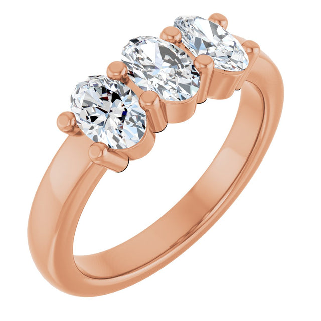 14K Gold Oval Lab-Grown Diamond Three-Stone Anniversary Band – 6x4 mm Stones - Rose Gold