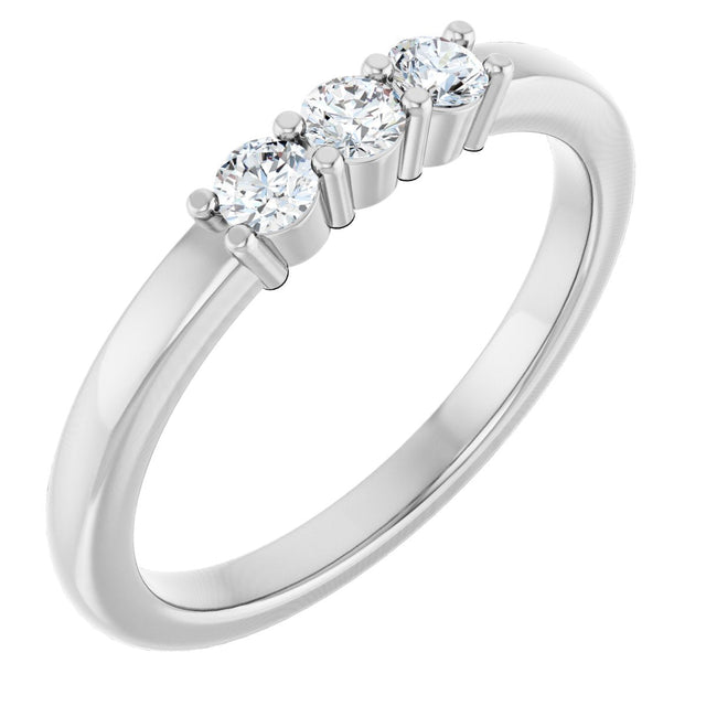 14K Gold Round Natural Diamond Three-Stone Anniversary Band – 1/6–1/3 CTW - White Gold