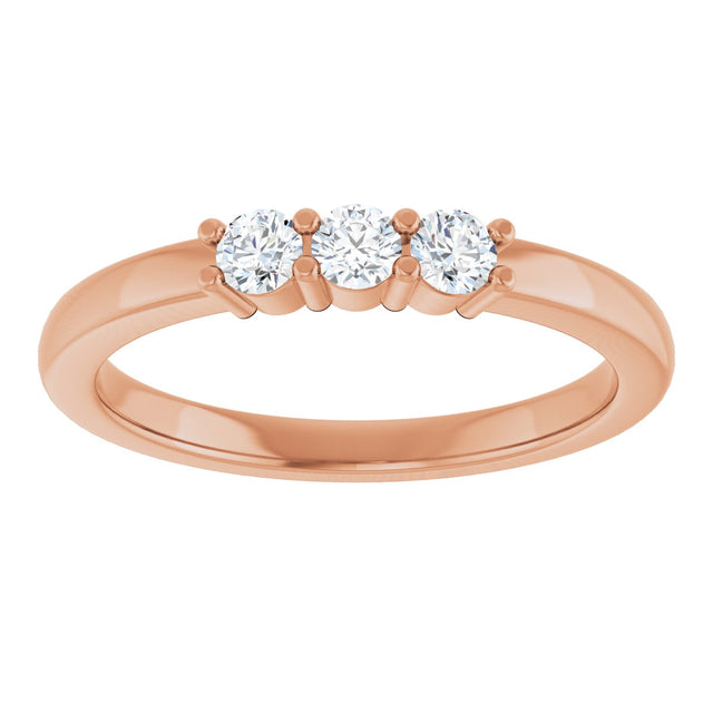 14K Gold Round Natural Diamond Three-Stone Anniversary Band – 1/6–1/3 CTW - Rose Gold - view 3