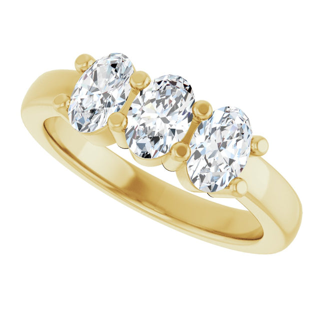 14K Gold Oval Natural Diamond Three-Stone Anniversary Band – 1 1/8 CTW - Yellow Gold - view 5