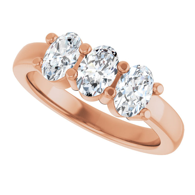 14K Gold Oval Lab-Grown Diamond Three-Stone Anniversary Band – 6x4 mm Stones - Rose Gold - view 5