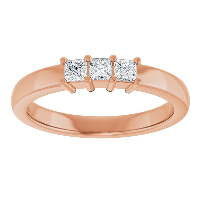 10K Gold Square Natural Diamond Three-Stone Anniversary Band – 1/5–3/4 CTW - Rose Gold - view 3