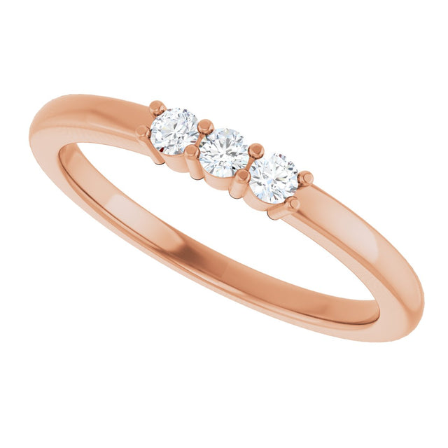 14K Gold Round Lab-Grown Diamond Three-Stone Anniversary Band – 1/6–1/3 CTW - Rose Gold - view 5