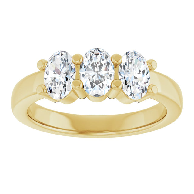 14K Gold Oval Lab-Grown Diamond Three-Stone Anniversary Band – 6x4 mm Stones - Yellow Gold - view 3