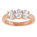 14K Gold Oval Lab-Grown Diamond Three-Stone Anniversary Band – 6x4 mm Stones - Rose Gold - view 3