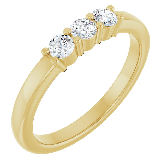 14K Gold Round Natural Diamond Three-Stone Anniversary Band – 1/6–1/3 CTW - Yellow Gold