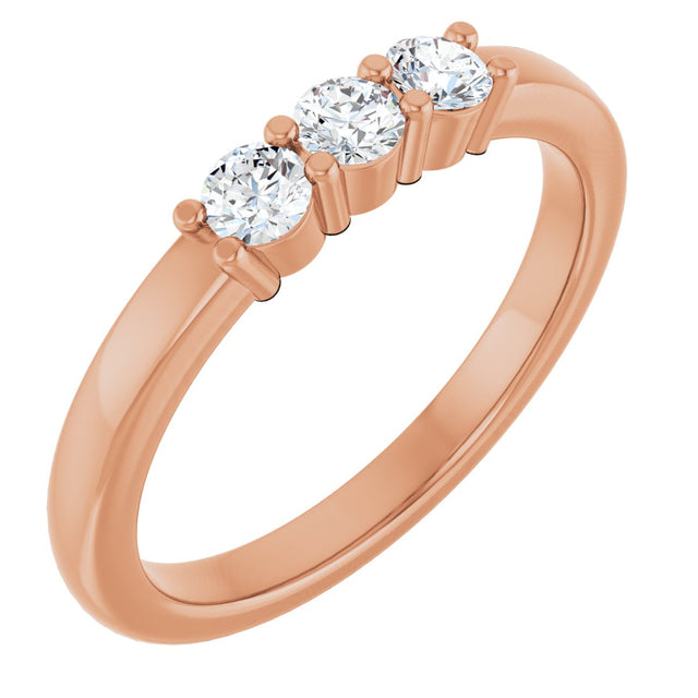 14K Gold Round Natural Diamond Three-Stone Anniversary Band – 1/6–1/3 CTW - Rose Gold