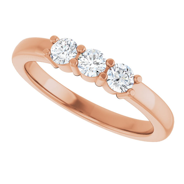 14K Gold Round Lab-Grown Diamond Three-Stone Anniversary Band – 1/6–1/3 CTW - Rose Gold - view 5