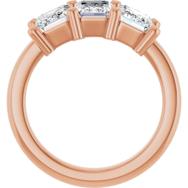 10K Gold Emerald Natural Diamond Three-Stone Anniversary Band – 3 CTW - Rose Gold - view 2