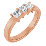 10K Gold Square Lab-Grown Diamond Three-Stone Anniversary Band – 1/5–7/8 CTW - Rose Gold