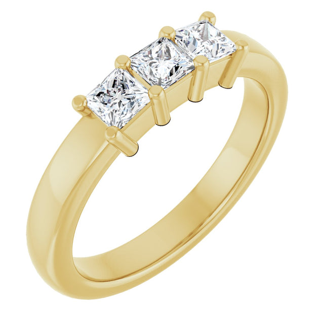 14K Gold Square Natural Diamond Three-Stone Anniversary Band – 1/5–3/4 CTW - Yellow Gold