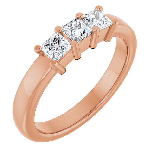 14K Gold Square Natural Diamond Three-Stone Anniversary Band – 1/5–3/4 CTW - Rose Gold