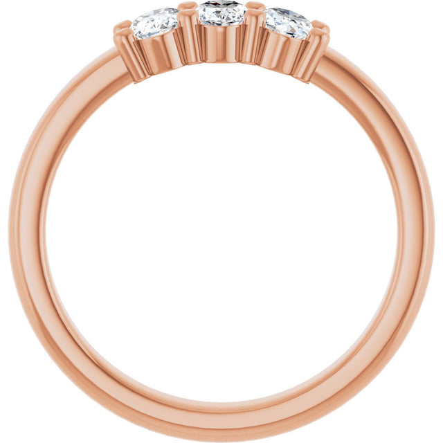 14K Gold Oval Lab-Grown Diamond Three-Stone Anniversary Band – 5x3 mm Stones - Rose Gold - view 2