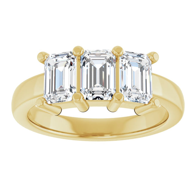 14K Gold Emerald Lab-Grown Diamond Three-Stone Anniversary Band – 1–1 3/4 CTW - Yellow Gold - view 3