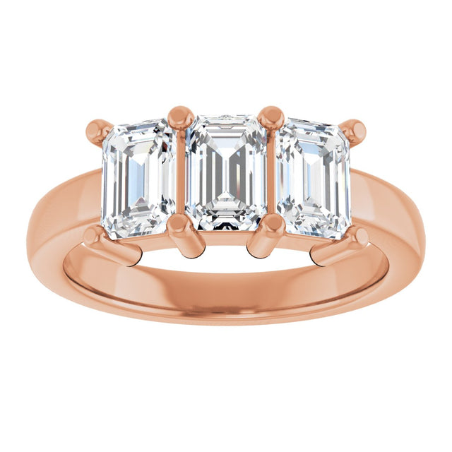 14K Gold Emerald Natural Diamond Three-Stone Anniversary Band – 1–1 3/4 CTW - Rose Gold - view 3