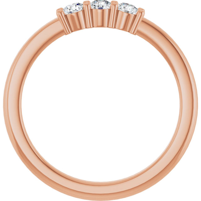 14K Gold Round Natural Diamond Three-Stone Anniversary Band – 1/6–1/3 CTW - Rose Gold - view 2