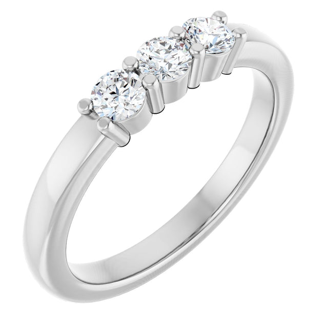 14K Gold Round Lab-Grown Diamond Three-Stone Anniversary Band – 1/6–1/3 CTW - White Gold