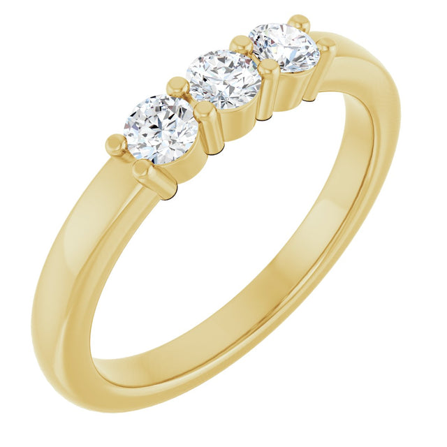 14K Gold Round Lab-Grown Diamond Three-Stone Anniversary Band – 1/6–1/3 CTW - Yellow Gold