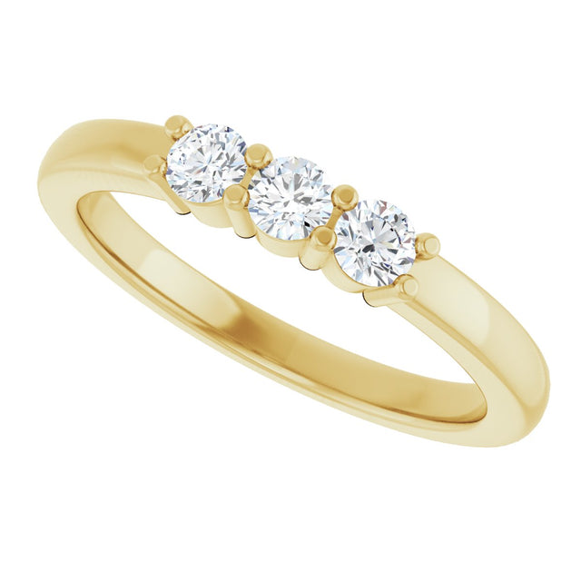 14K Gold Round Natural Diamond Three-Stone Anniversary Band – 1/6–1/3 CTW - Yellow Gold - view 5