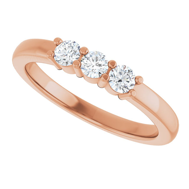 14K Gold Round Natural Diamond Three-Stone Anniversary Band – 1/6–1/3 CTW - Rose Gold - view 5