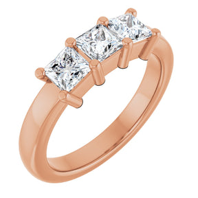 10K Gold Square Natural Diamond Three-Stone Anniversary Band – 9/10–3 1/8 CTW - Rose Gold
