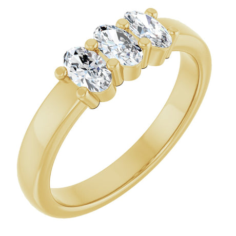 14K Gold Oval Lab-Grown Diamond Three-Stone Anniversary Band – 5x3 mm Stones - Yellow Gold
