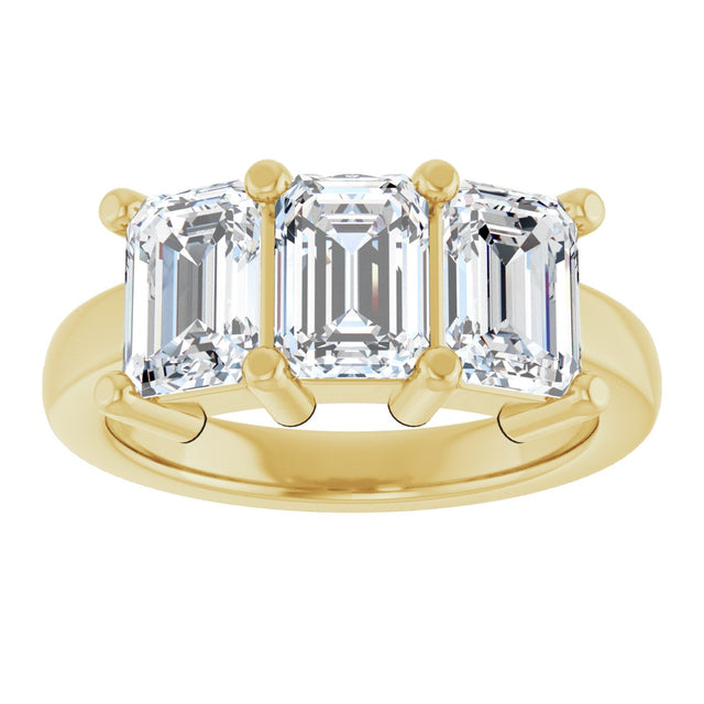10K Gold Emerald Natural Diamond Three-Stone Anniversary Band – 3 CTW - Yellow Gold - view 3