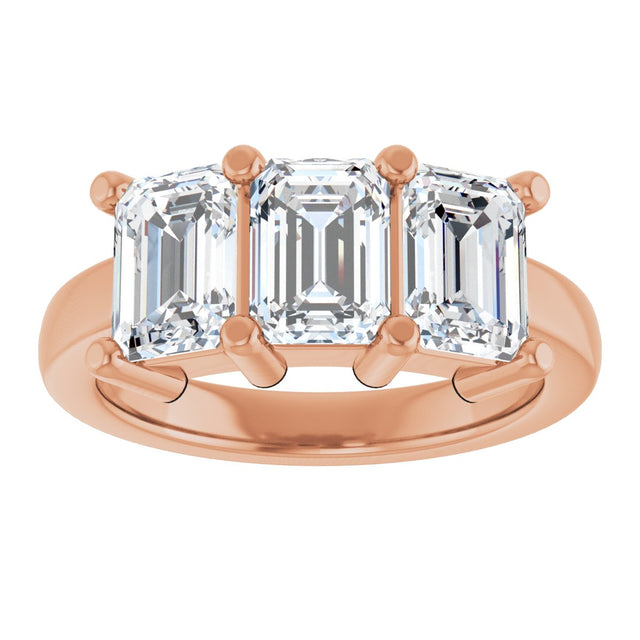 10K Gold Emerald Natural Diamond Three-Stone Anniversary Band – 3 CTW - Rose Gold - view 3