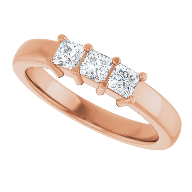 10K Gold Square Lab-Grown Diamond Three-Stone Anniversary Band – 1/5–7/8 CTW - Rose Gold - view 5