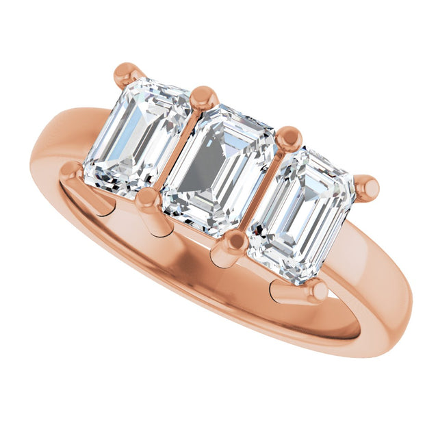 14K Gold Emerald Lab-Grown Diamond Three-Stone Anniversary Band – 1–1 3/4 CTW - Rose Gold - view 5