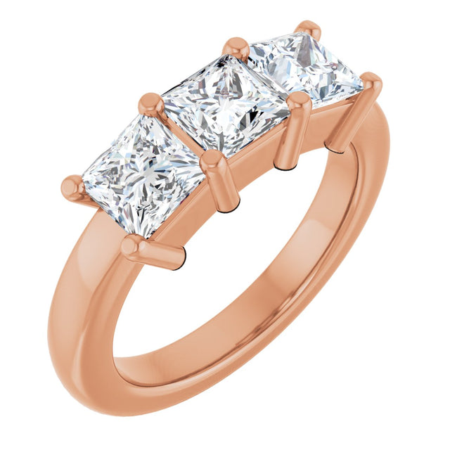 10K Gold Square Natural Diamond Three-Stone Anniversary Band – 9/10–3 1/8 CTW - Rose Gold