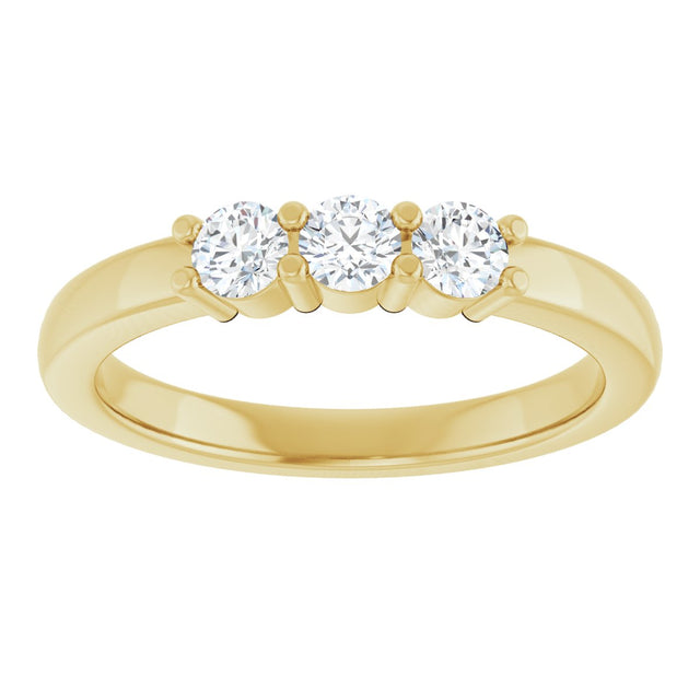 14K Gold Round Natural Diamond Three-Stone Anniversary Band – 1/6–1/3 CTW - Yellow Gold - view 3