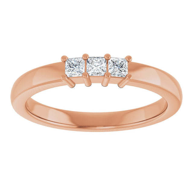 10K Gold Square Natural Diamond Three-Stone Anniversary Band – 1/5–3/4 CTW - Rose Gold - view 3