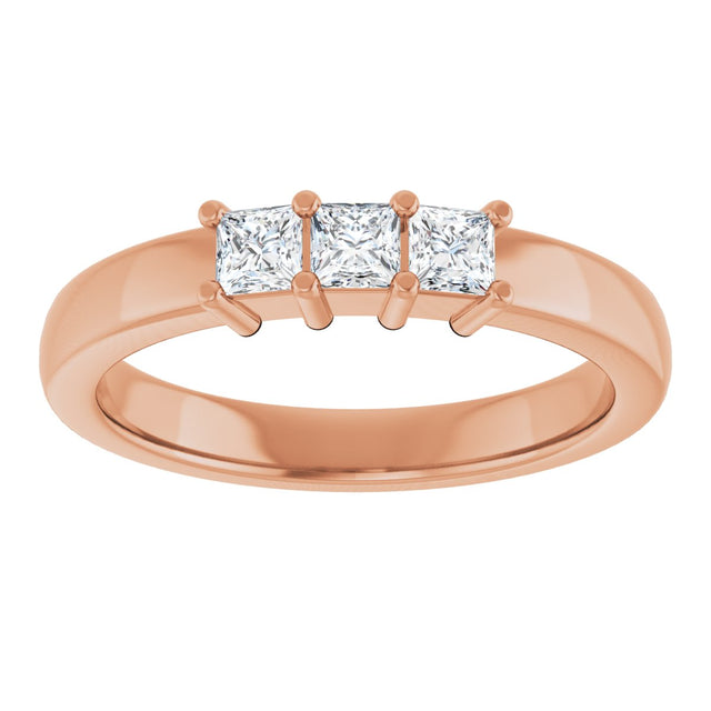 10K Gold Square Natural Diamond Three-Stone Anniversary Band – 1/5–3/4 CTW - Rose Gold - view 3