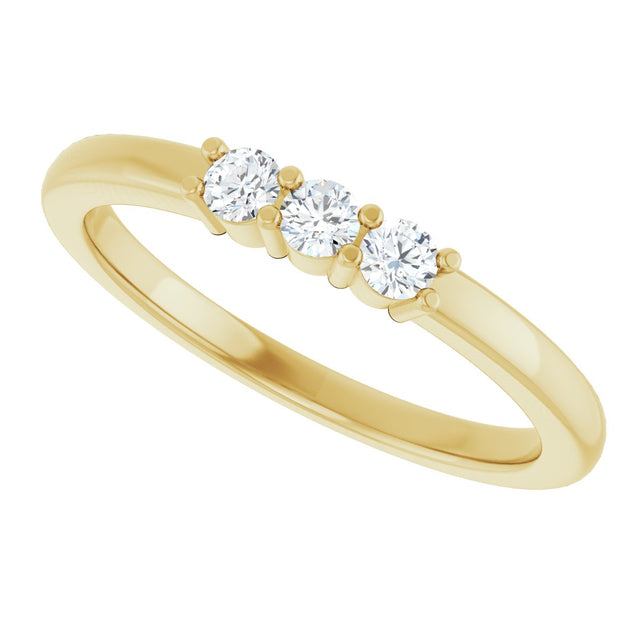 14K Gold Round Natural Diamond Three-Stone Anniversary Band – 1/6–1/3 CTW - Yellow Gold - view 5