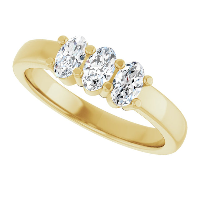 14K Gold Oval Lab-Grown Diamond Three-Stone Anniversary Band – 5x3 mm Stones - Yellow Gold - view 5