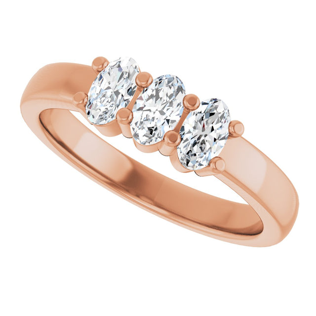 14K Gold Oval Lab-Grown Diamond Three-Stone Anniversary Band – 5x3 mm Stones - Rose Gold - view 5