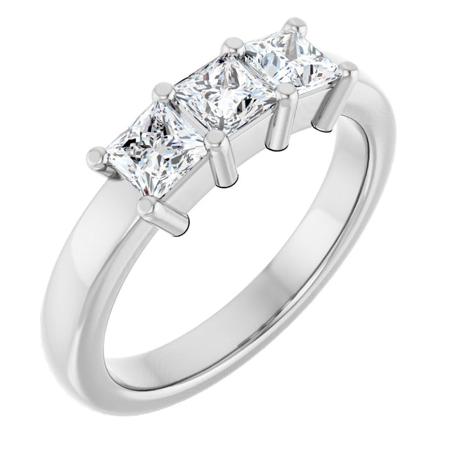 10K Gold Square Natural Diamond Three-Stone Anniversary Band – 9/10–3 1/8 CTW - White Gold