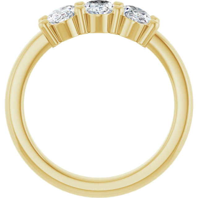 14K Gold Oval Natural Diamond Three-Stone Anniversary Band – 1 1/8 CTW - Yellow Gold - view 2